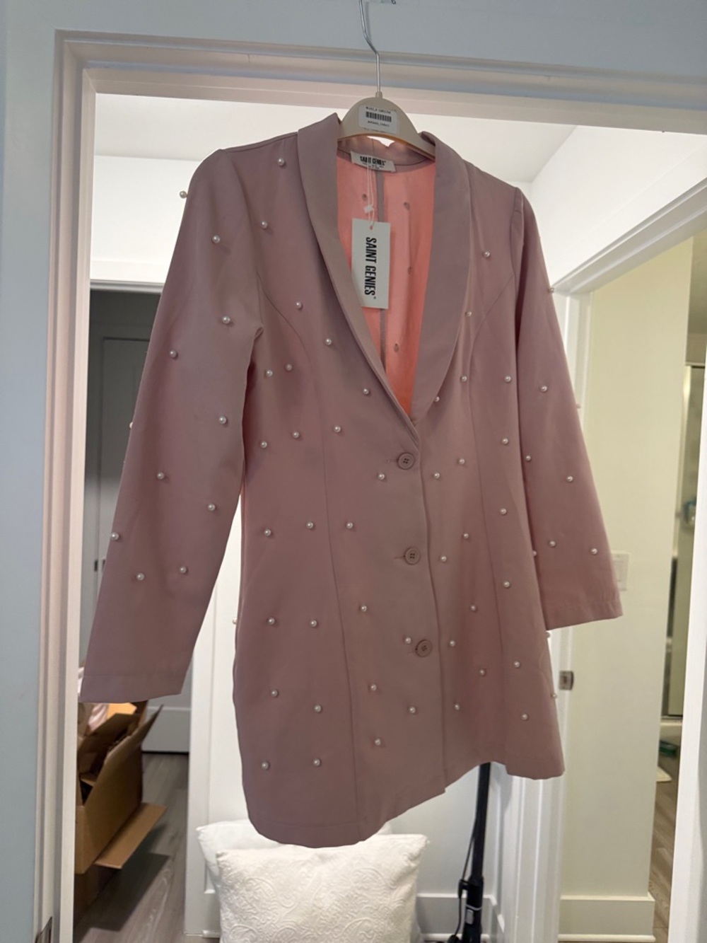 Suuuuper freakin cute Pearl Embellished Pink Blazer Dress - Picture 4 of 5
